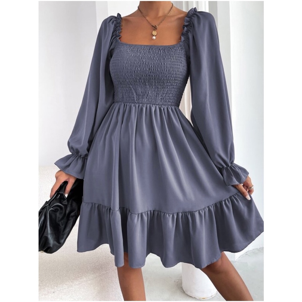 Boho Cream Flounce Ruffle Sleeve Mini Dress Minimalist - Picture 7 of 12